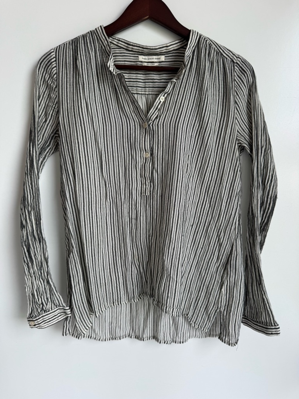 ISABEL MARANT ETOILE White Black Stripe Long Sleeve Blouse EU 36 US 4 quiet lux